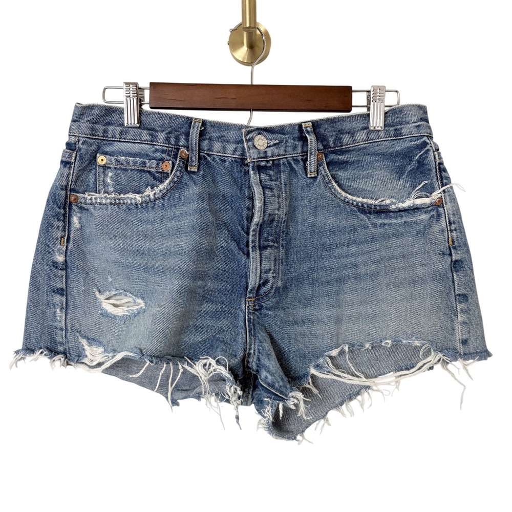 AGOLDE Parker Distressed Denim Jean Shorts Women 29 Blue High Rise Cut Off
